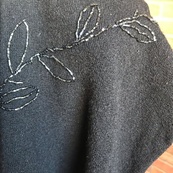 Holt Renfrew Vintage Beaded Leaves Wool Crew Neck Sweater Appliqué Knit Black M - Picture 9 of 15